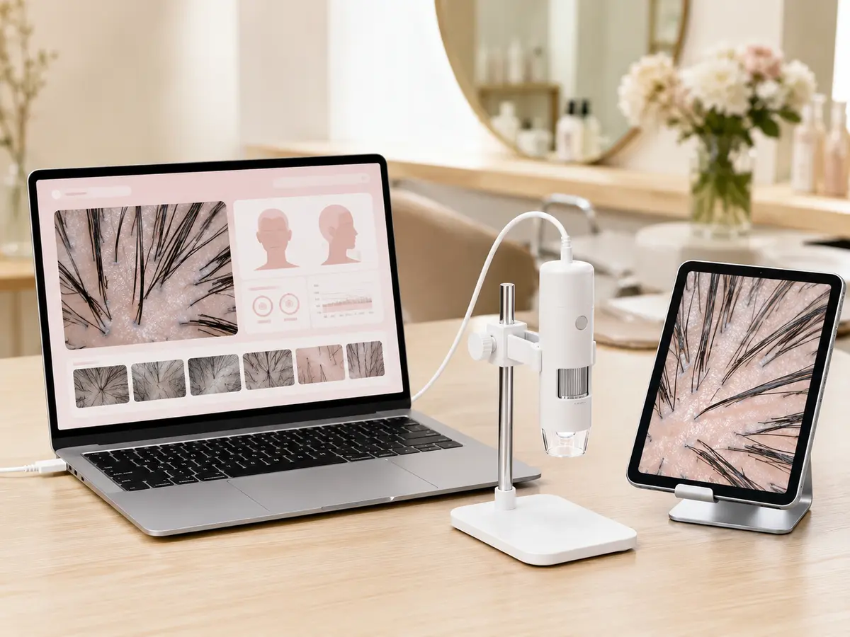 ノートPC、iPad、USBマイクロスコープを使ったSCALP NOTEの利用環境